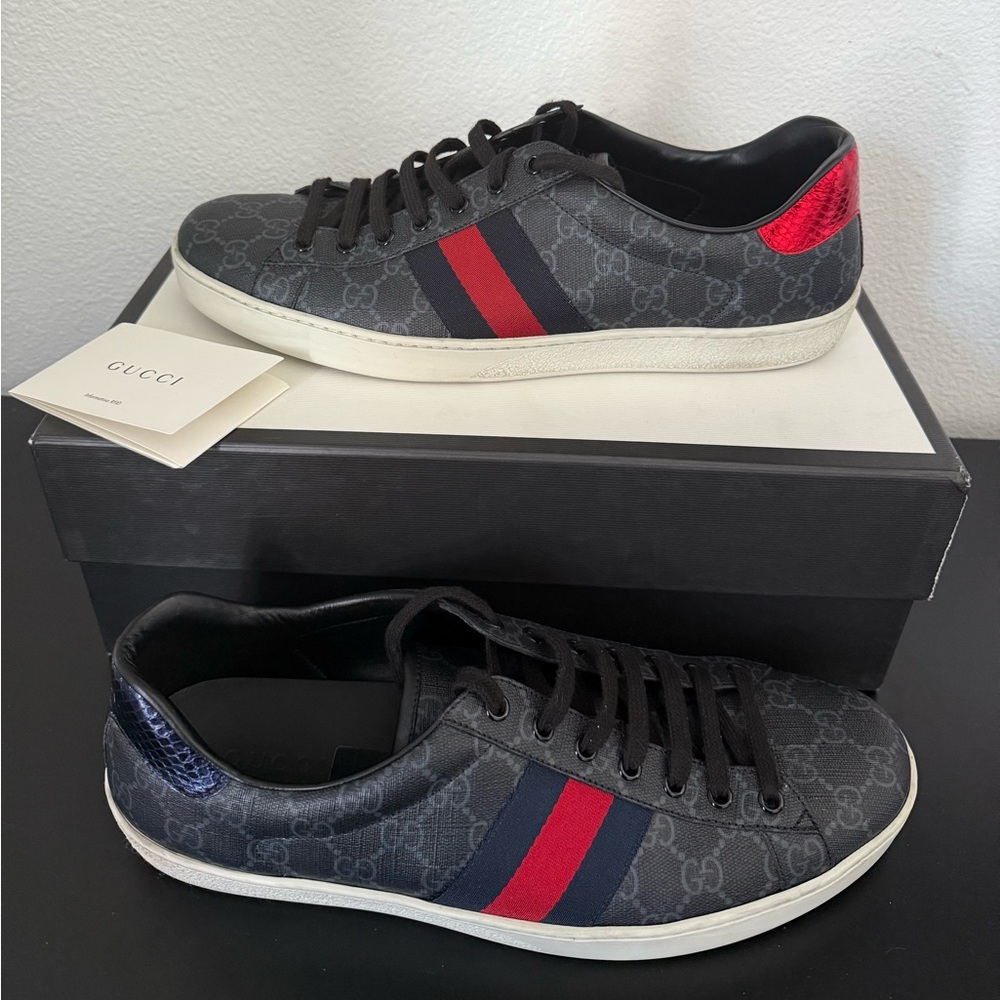 Gucci Black and Red Sneakers with Suede Finish